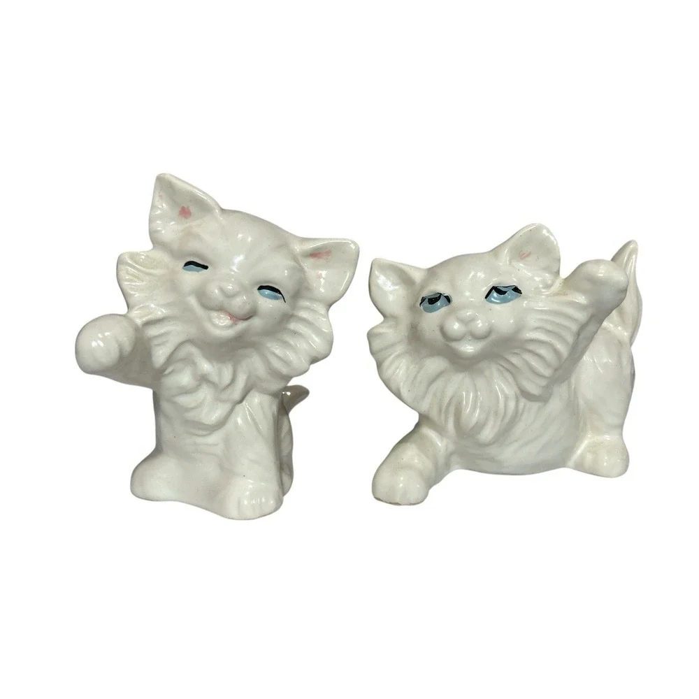 Playful White Blue Eyed Persian Kitten/Cat‎ Porcelain Figurines 5